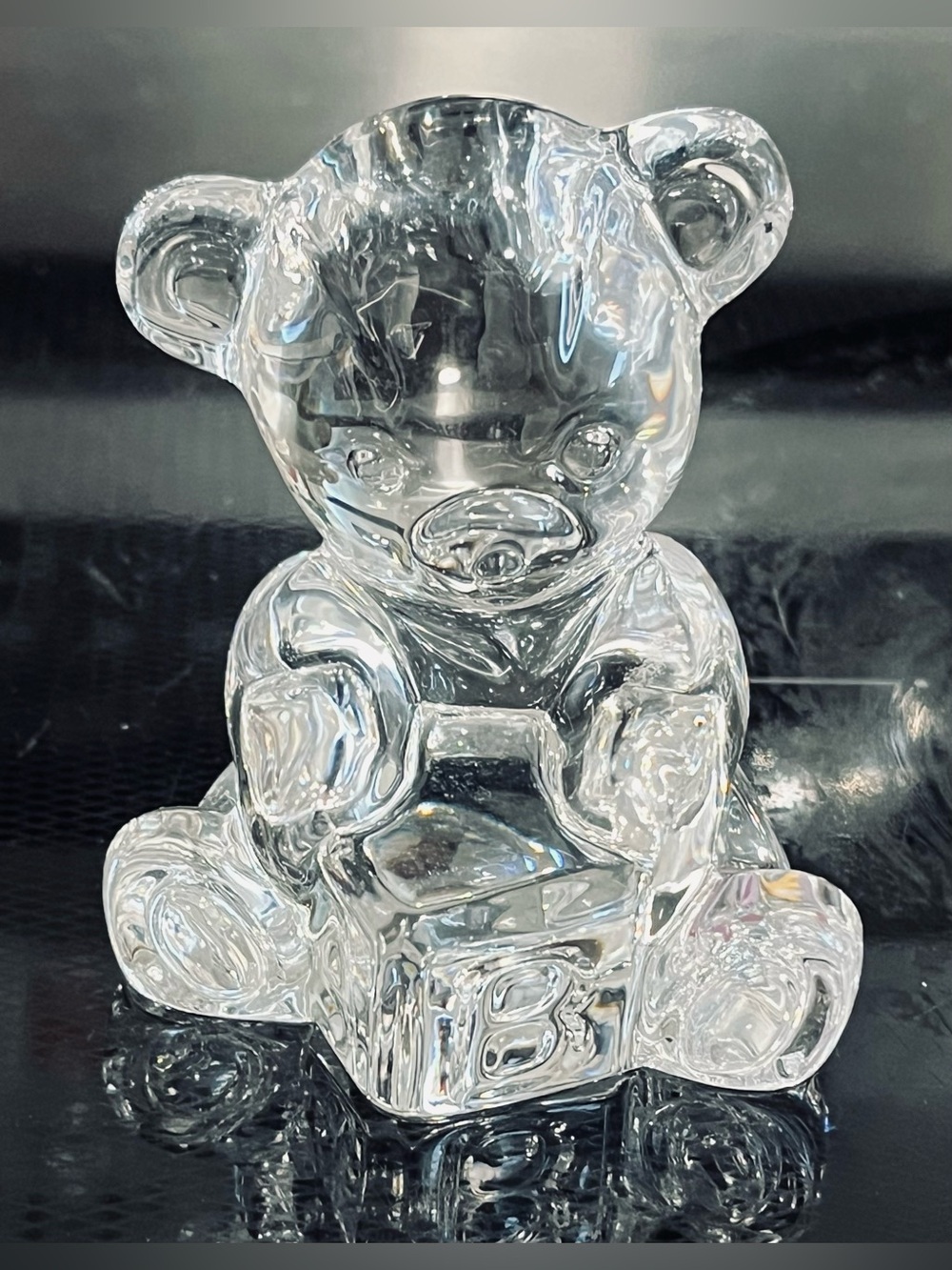 Waterford Crystal Alphabet Block Teddy Bear Figurine Paperweight Nursery
